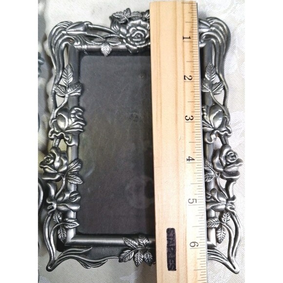 3 Vintage Rose Ornate Pewter Picture Frames 1 Matte 2 A Bit Shiny 4.5" x 6.5"ish - Picture 11 of 12